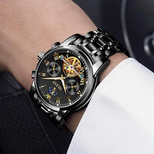Vista 5 de OLEVS - Reloj mecánico automático Tourbillon Slef-Wind lujoso de acero inoxidable resistente al agua luminoso y con fecha