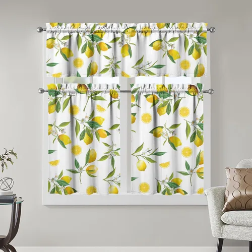 Vista 18 de Juegos de cortinas bohemias de cocina para ventanas, cortina bohemia con flores, cenefa para ventana de fregadero, juego de 3 piezas, decoración