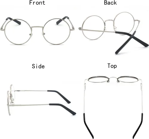 Vista 6 de Gafas de lectura redondas con marco de metal con bisagra de resorte (negro, plateado y plomo)