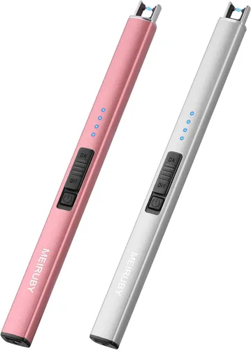Vista 12 de MEIRUBY Encendedor eléctrico de velas largo electrónico, recargable por USB, arco, resistente al viento, encendedores sin llama para velas, camping