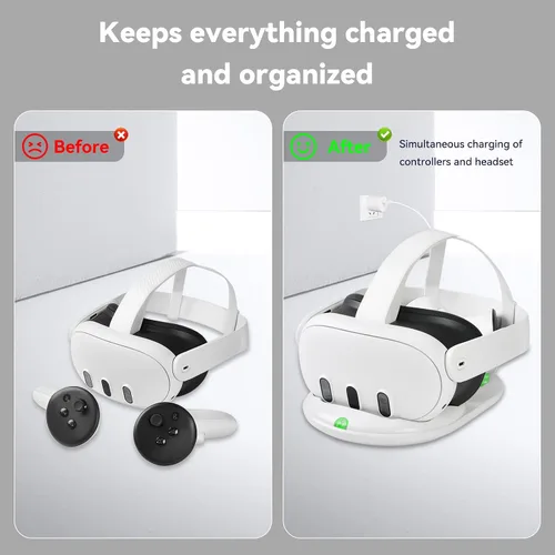 Vista 2 de Lampelc Base de carga para OculusMeta Quest 3, estación de carga rápida de 18 W VR para controladores de auriculares, accesorios, con 2