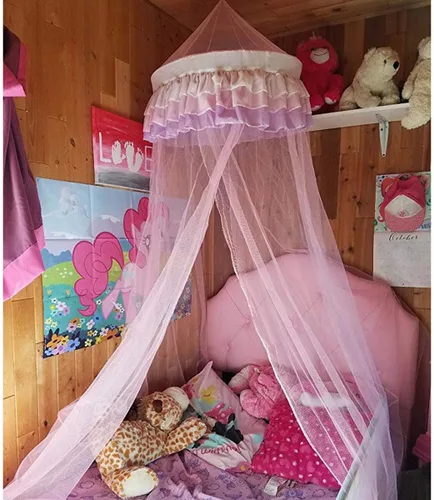 Vista 2 de HAPPYGRILL Mosquitera de princesa con elegante encaje de volantes para niñas y bebés (rosa)
