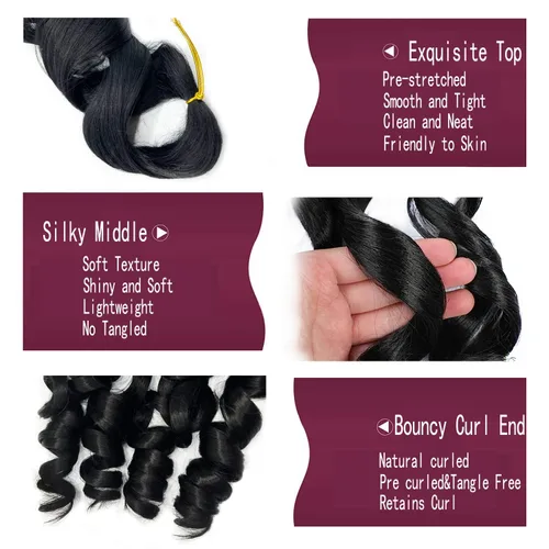Vista 6 de Paquete de 8 paquetes de cabello trenzado francés, 18 pulgadas, cabello de ganchillo en espiral ondulado suelto para mujeres negras, preestirado