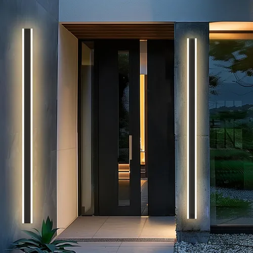 Vista 9 de Lámpara de pared para exteriores, moderna lámpara de pared LED larga, color negro, IP65, impermeable, 12 W, 3000 K, luces de pared rectangulares