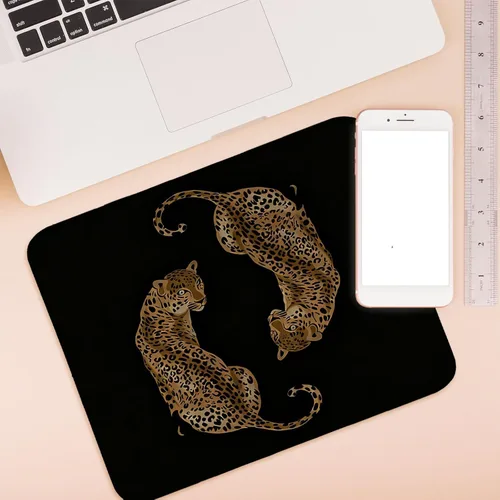 Vista 2 de Alfombrilla de mouse de leopardo y guepardo negro, pequeño con estampado de guepardo retro, alfombrilla de mouse rectangular negra para decoración