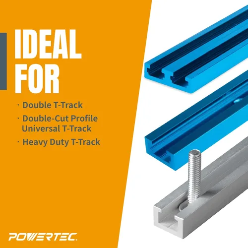 Vista 3 de POWERTEC 71083 T-Track Abrazadera de sujeción, 5-1/2" de largo x 1-1/8" de ancho, paquete de 2, abrazaderas de riel en T para carpintería