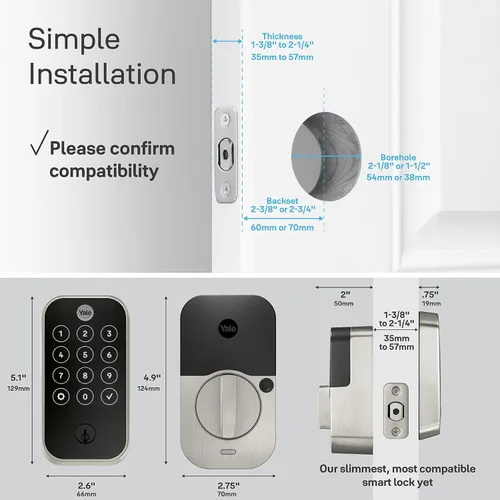 Vista 4 de Yale Assure Lock 2 Touch - Cerradura de puerta de entrada inteligente con llave de níquel satinado con teclado de pantalla táctil conectado