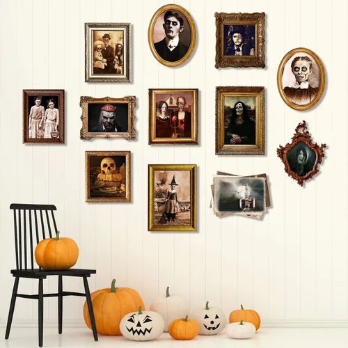 Vista 6 de Outus 12 piezas de decoración de mansión embrujada de Halloween, fotos encantadas, decoración gótica, retratos de mansión de terror, imágenes