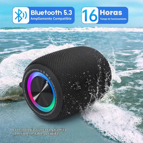 Vista 4 de Altavoz Bluetooth portátil, altavoz inalámbrico BT5.3 de 20W con diafragmas de graves, luces LED multimodos dinámicos, IPX6 resistente al agua