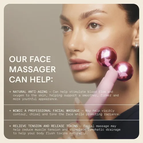 Vista 3 de The Skinny Confidential Rodillo facial – Masajeador de ojos y facial de bolas rosadas – Herramientas de masaje facial para el cuidado de la piel