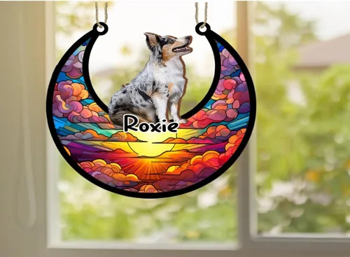 Vista 3 de LOVELYPOD Adorno de Navidad personalizado para perro pastor australiano, atrapasoles conmemorativo, adorno de Navidad de pastor australiano
