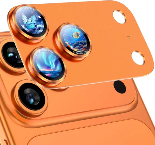 Vista 12 de Uyiton Protector de lente de cámara para iPhone 17 Pro - [Tipografía única + lente de teléfono diseño de círculo rojo] Cubierta de cámara de vidrio