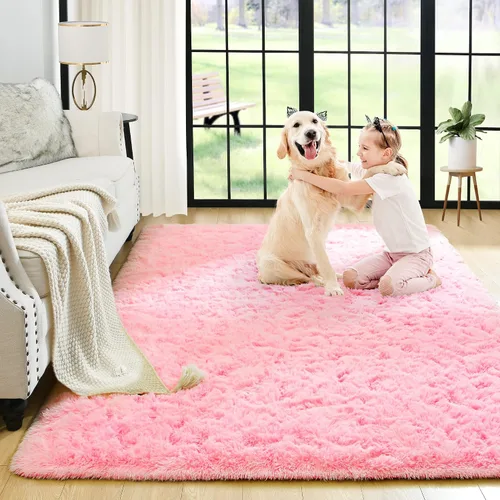 Vista 16 de Noahas Alfombras de Área Grandes y Esponjosas de 5x8 pies para Sala de Estar y Dormitorio, Alfombra Gruesa de Pelo Largo Beige y Blanca, Alfombra