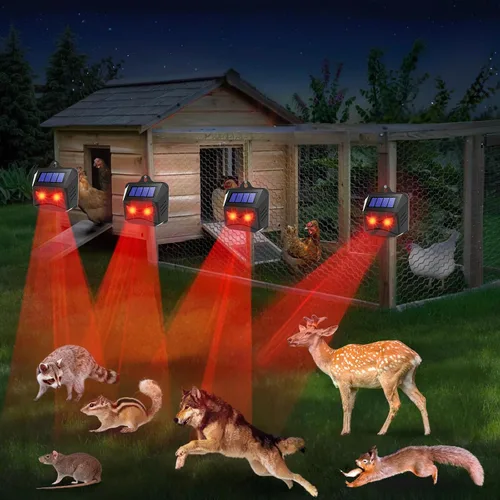 Vista 3 de Paquete de 4 repelentes solares nocturnos de animales para exteriores con ojos depredadores rojos, luces disuasorias de animales nocturnos