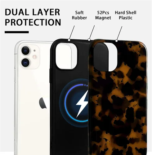 Vista 2 de NITITOP Funda magnética compatible con iPhone 11, compatible con MagSafe lindo diseño estético de leopardo ámbar tortuga para mujeres, hombres