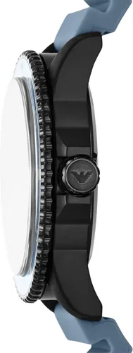 Vista 3 de Emporio Armani World Explorer Dive-Inspired Men's Watch with Stainless Steel, Silicone or Leather Band Silicona azul
