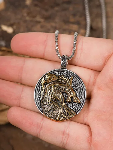 Vista 4 de HAQUIL Fenrir Wolf Necklace, Norse Wolf Fenrir Ragnarok Pendant,Viking Jewelry Gift for Men and Women