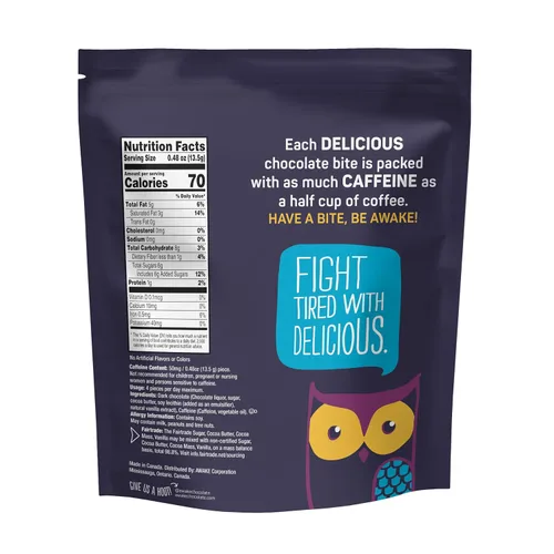 Vista 2 de AWAKE - Bocaditos de chocolate con cafeína - Chocolate oscuro, 50 bocaditos - 50mg de cafeína - Bocaditos energéticos envueltos individualmente