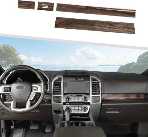 Vista 12 de Jimen Compatible con Ford F150 2015-2020, 4 Piezas Cubierta del Panel de la Consola Central Accesorios de Moldura Interior (Grano de Madera Negra)