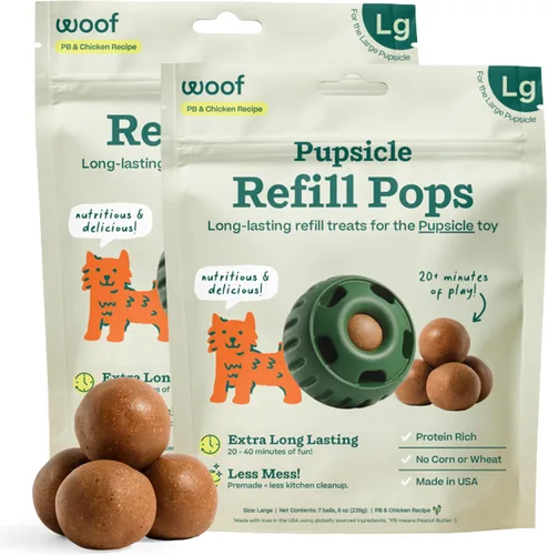Vista 22 de WOOF Pupsicle Refill Pops - Snacks para perro de poco desorden - con mantequilla de cacahuete y carne de res - Premios para perro - De larga