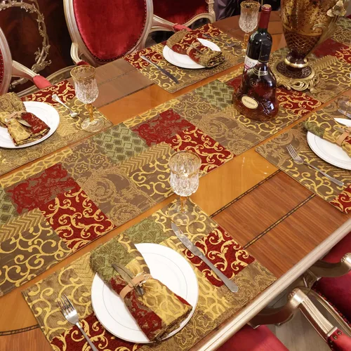Vista 13 de Loom and Mill Juego de 4 Manteles Individuales de Damasco de Lujo, Manteles Individuales de Mesa Jacquard Beige Antideslizantes para Hogar Cocina