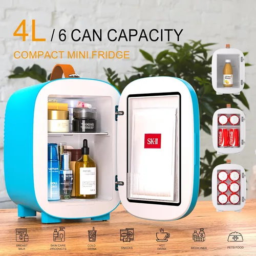 Vista 2 de Hansburg Mini Nevera para Dormitorio Enfriador y Calentador de Cuidado de la Piel Refrigerador Pequeño Portátil 4 Litros/6 Latas con Opción de 12V