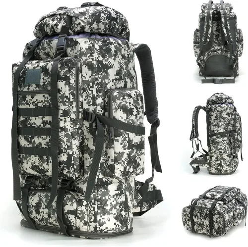 Vista 17 de Mochila de senderismo y camping, mochila MOLLE impermeable para viajes (verde militar)