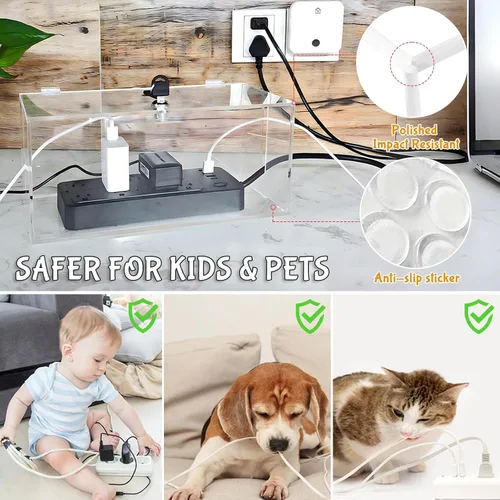 Vista 5 de Caja organizadora de cables de 2 piezas con cerradura, acrílico, caja organizadora de cables y cubierta de regleta de alimentación, organizador