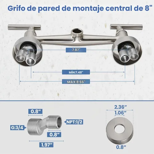 Vista 5 de Grifo de fregadero de cocina montado en la pared de níquel cepillado