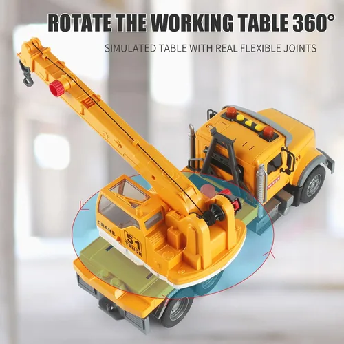 Vista 4 de Luces de camión de grúa de construcción de 15 pulgadas, juguetes con rotación de brazo extensible, varios accesorios, botones y luces, sonidos