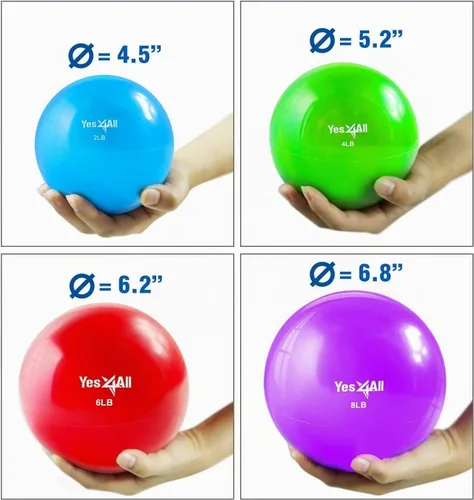 Vista 2 de Yes4All - Bolas de tonificación con peso para ejercicio, bolas medicinales suaves para ejercicio, pilates, yoga, equilibrio, flexibilidad, 2-10 Azul