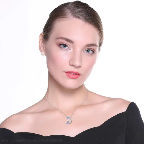 Vista 2 de VIKI LYNN collar con inicial de plata esterlina 925 con circonita con letra regalo personalizable para niñas