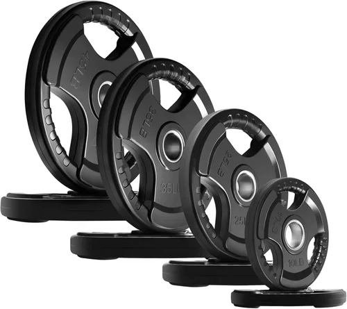 Vista 8 de RitFit Olympic Rubber Grip Weight Plates, 2-Inch Barbell Set Solid Iron Core, Rubber Coated, 2-Inch Olympic Bar Compatible, 3-Hole Grip, 2.5LB to