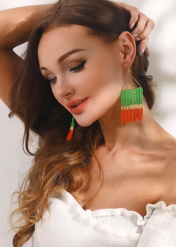 Vista 6 de Aretes de borla hechos a mano, aretes de cuentas de semillas, aretes bohemios con flecos para mujer