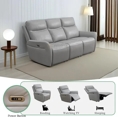 Vista 50 de Juego de sofá reclinable eléctrico, seccional de cuero transpirable beige, juego de muebles de sala de estar, 2 piezas, sofá reclinable eléctrico