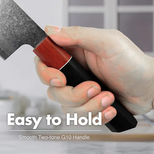 Vista 6 de Miyake Cuchillo de chef japonés Gyuto de 8.6 pulgadas, cuchillo de cocina profesional de Damasco afilado con mango G10 de espiga completa