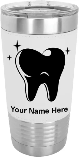 Vista 22 de LaserGram Vaso aislado al vacío de 20 onzas, con dientes, grabado personalizado incluido (piel sintética, estilo béisbol)