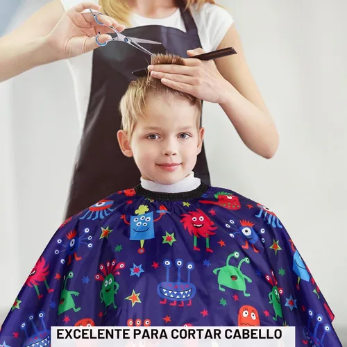 Vista 5 de Capa de peluquería para niños con cepillo para el cuello, capa profesional de corte de pelo con cierre a presión ajustable