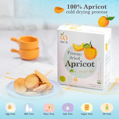 Vista 6 de Wel-B Bocadillos de frutas liofilizadas, albaricoques frescos liofilizados para obtener una textura saludable y crujiente mientras conservan