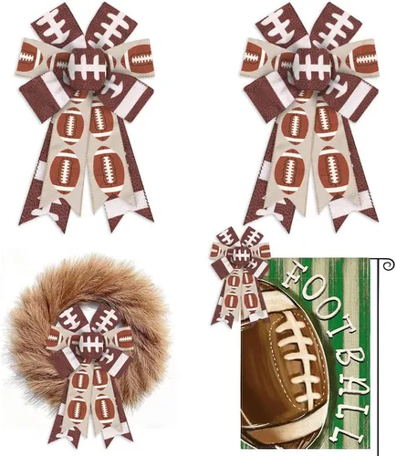 Vista 5 de 2 lazos de fútbol para decoración deportiva de corona, lazo de corona de fútbol naranja Go Team para decoración de fiesta de fútbol, día de juego