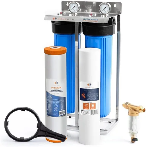 Vista 12 de Sistema de filtro de agua de 2 etapas de 20 x 4.5 pulgadas, viene con filtros de sedimentos y carbono Prefiltro, llave, calibre y liberación