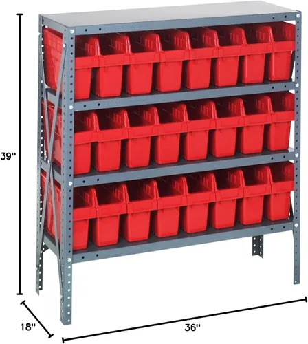 Vista 161 de Quantum QSBU-245BK Heavy Duty Shelving Unit with (7) Shelves and (24) QUS245 Black Bins for Garage Warehouse Storage Distribution 400 lb Load