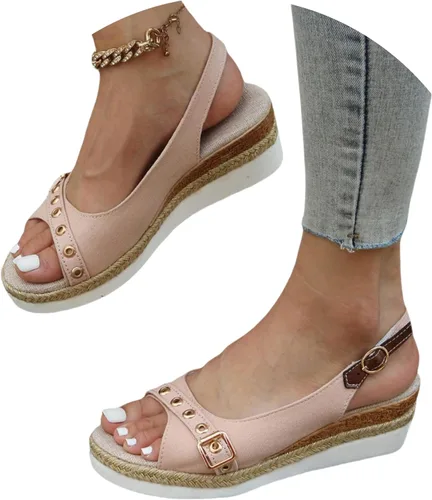 Vista 5 de Sandalias ortopédicas para mujer, tacones de cuña para mujer, pantuflas de caminar con soporte de arco, sandalias de cuña de verano elegantes