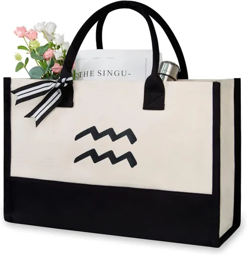 Vista 49 de TOPDesign Personalized Initial Canvas Beach Bag, Monogrammed Gift Tote Bag for Women