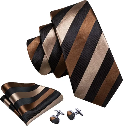 Vista 2 de Barry.Wang Juego de corbatas para hombre, corbata de seda a rayas, tejido a cuadros, gemelos formales, negocios, boda