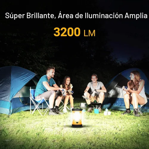 Vista 2 de CT CAPETRONIX Linterna de campamento, luz brillante de campamento de 3200 lúmenes, linterna LED recargable de 4600 mAh para cortes de energía, 5