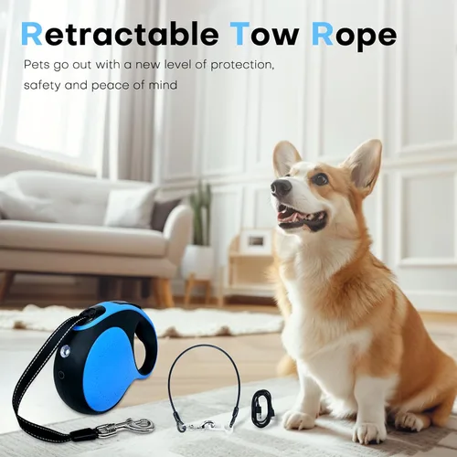 Vista 7 de Correa retráctil para perro con cable a prueba de mordeduras y linterna LED, correa resistente de 16 pies, adecuada para perros pequeños/medianos