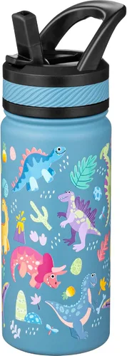 Vista 17 de Fanhaw Botella de Agua Aislada para Niños de 18 Oz con Tapa de Pajita – Acero Inoxidable de Doble Pared al Vacío, A Prueba de Fugas, Botellas