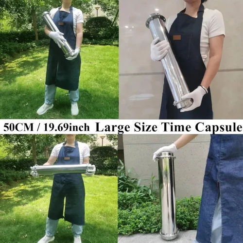 Vista 4 de Durable Waterproof Stainless Steel Time Capsule 19.69 Inch 50cm Lock Container for Memory Storage