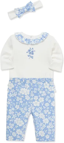 Vista 3 de Little Me Conjunto de 3 piezas para bebé, 100% algodón, body con diadema y pantalón a juego, de 3 meses a 24 meses
